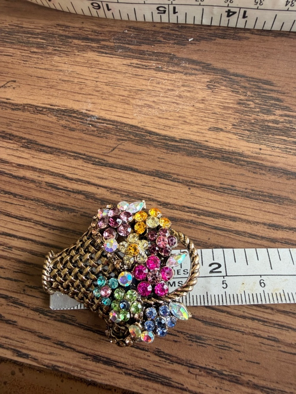 Colorful Rhinestone Flower Basket Brooch - Picture 3 of 4